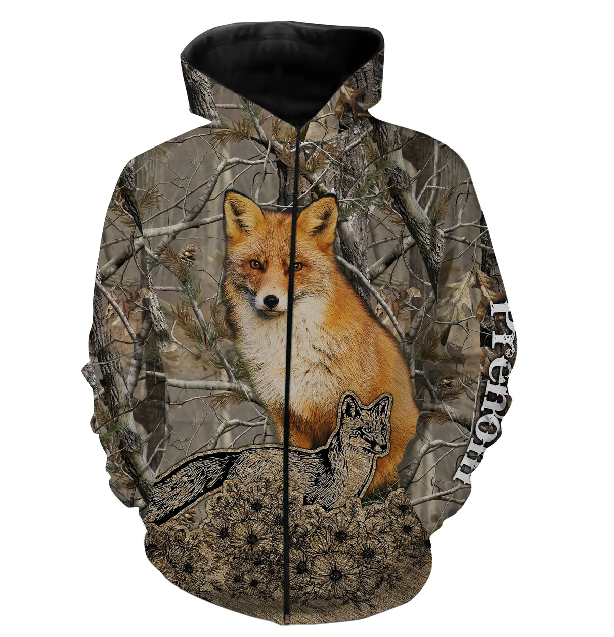Sweater chasse renard forêt all-over, motif renard roux et renardeau pour passionné régulation