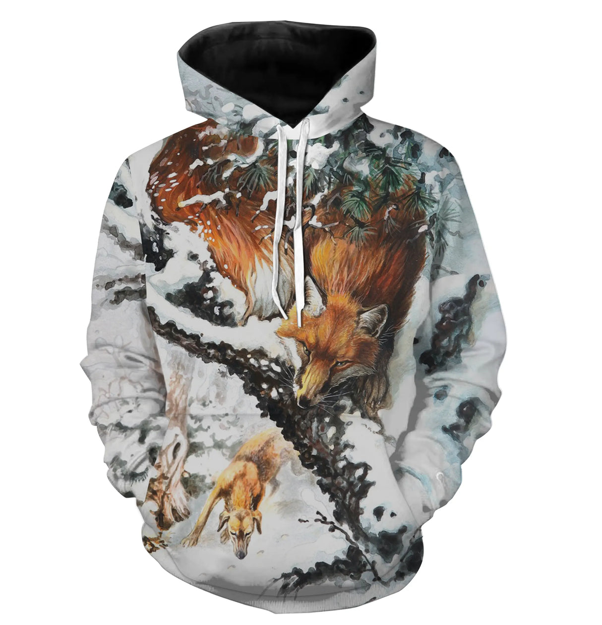 Sweat zippé chasse renard hiver paysage enneigé, tenue cynégétique saisonnière contemplative
