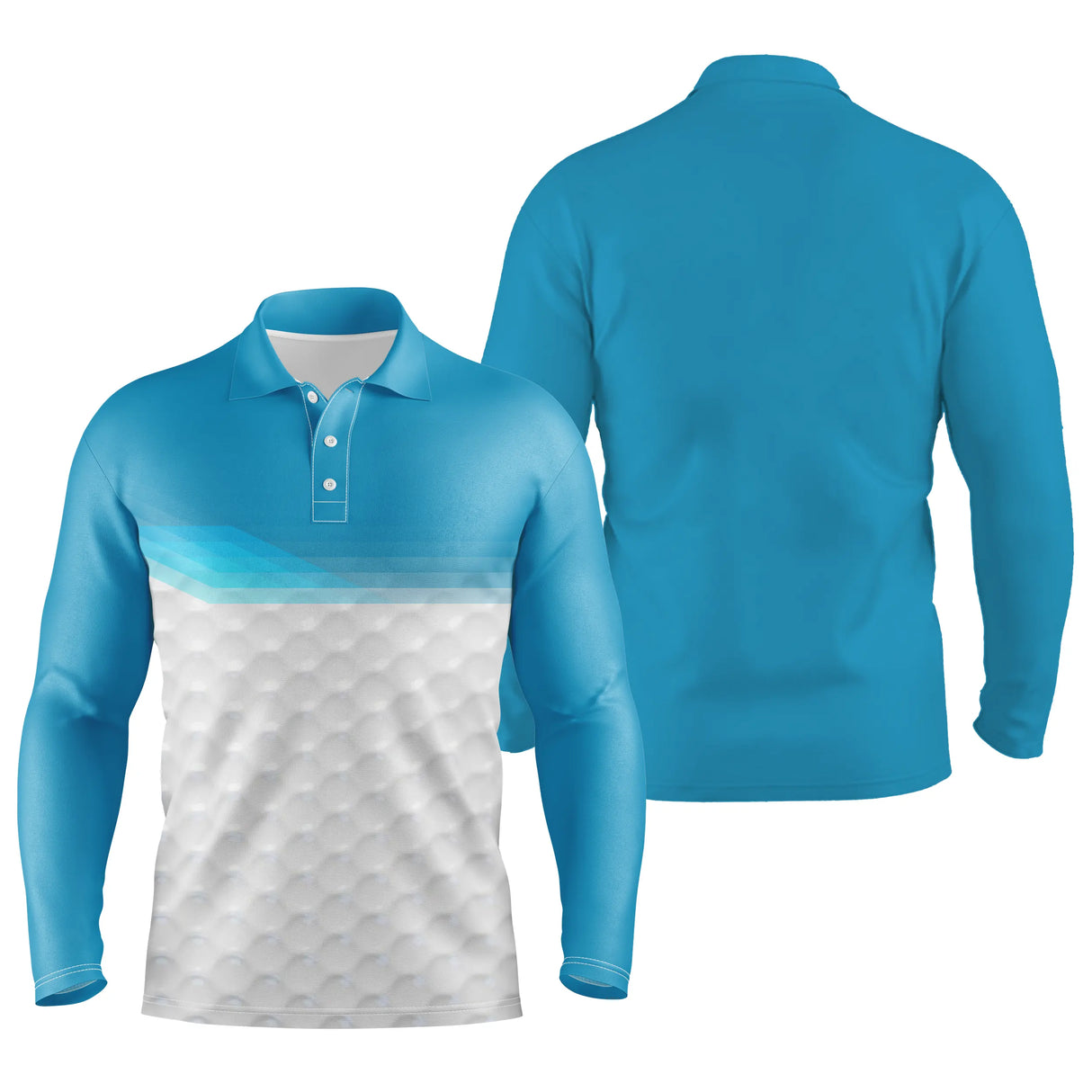 Polo manches longues sport unisexe bleu lagon haut uni bas dégradé balle tissu respirant léger