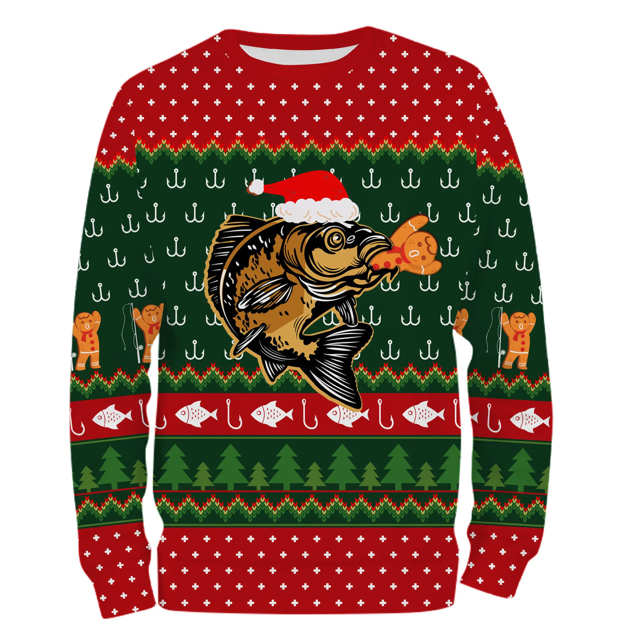 Sweat à capuche Noël carpe bonnet Père Noël, design ugly christmas sweater pour carpiste