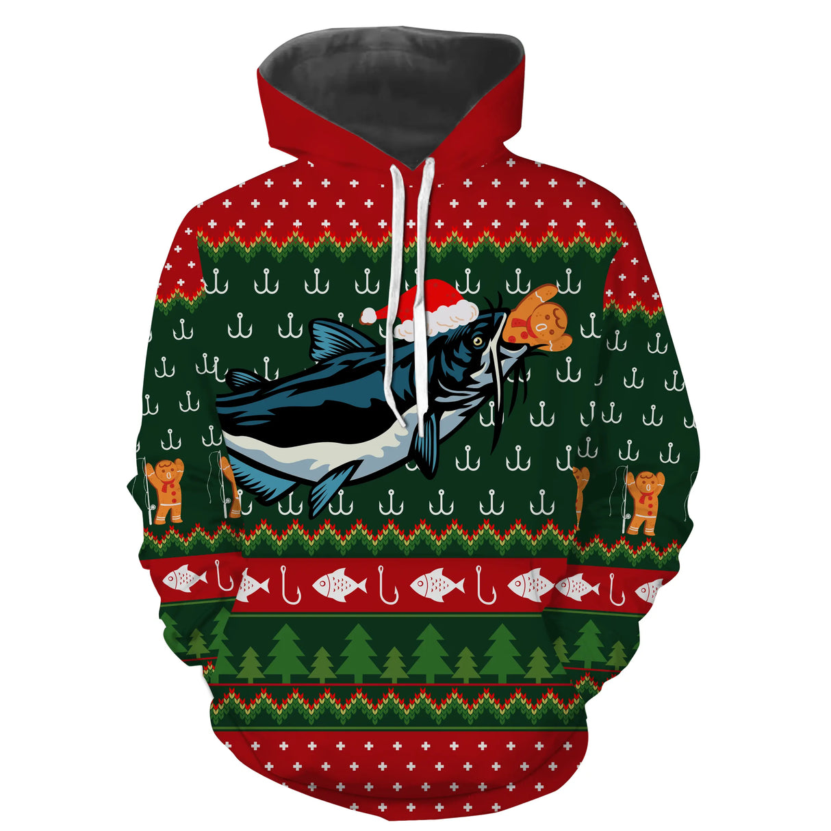 Sweat zippé Noël hameçons et silure jacquard, tenue festive halieutique de réveillon