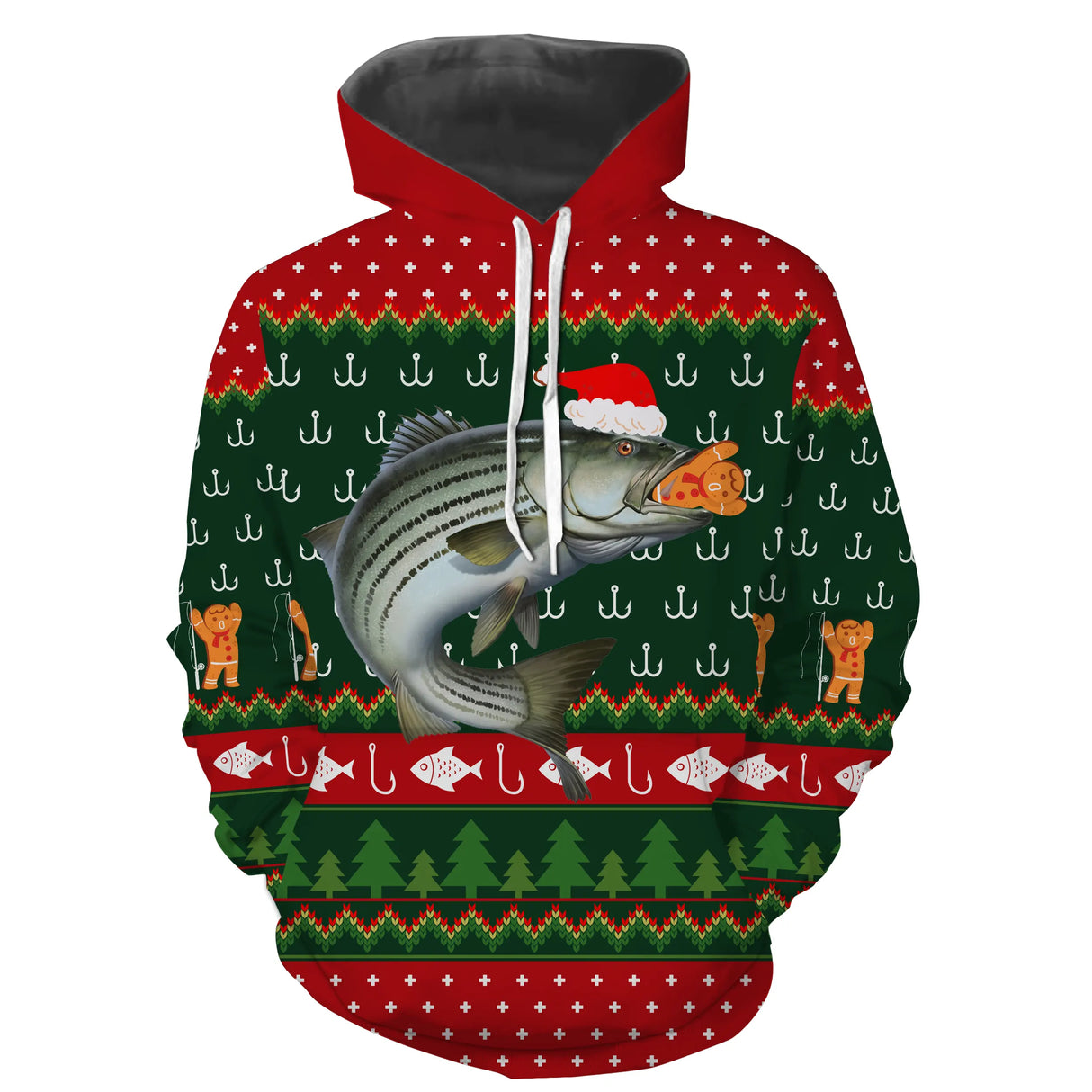 Sweat zippé Noël hameçons et bar jacquard, tenue festive halieutique de réveillon