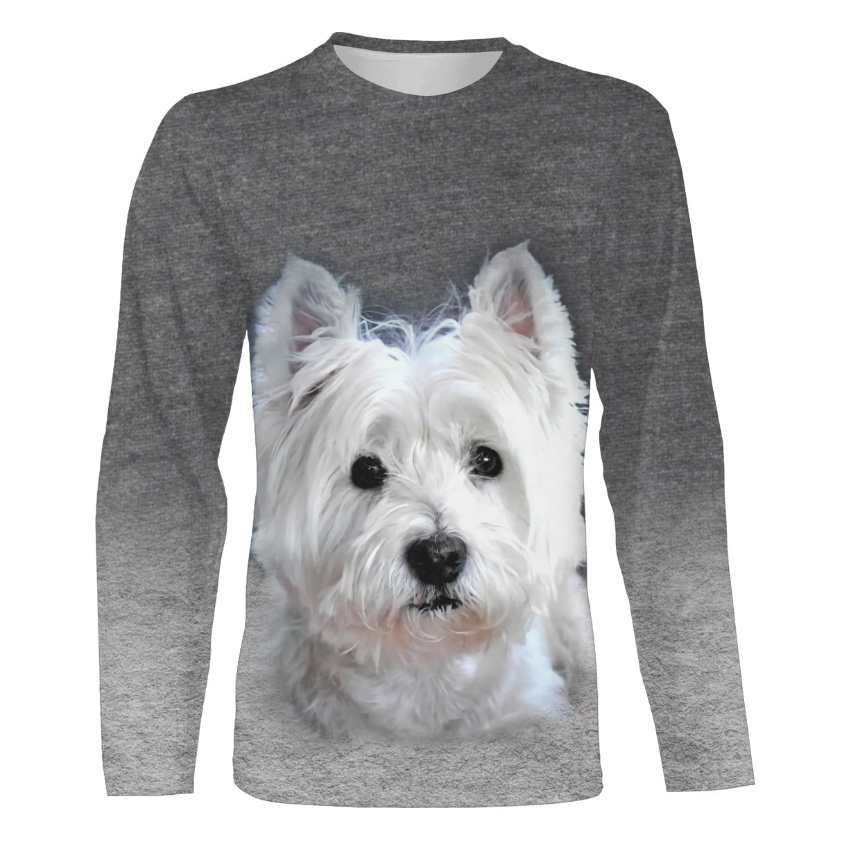 T-shirt chien Westie gris 3D unisexe, design photoréaliste quotidien aux teintes neutres