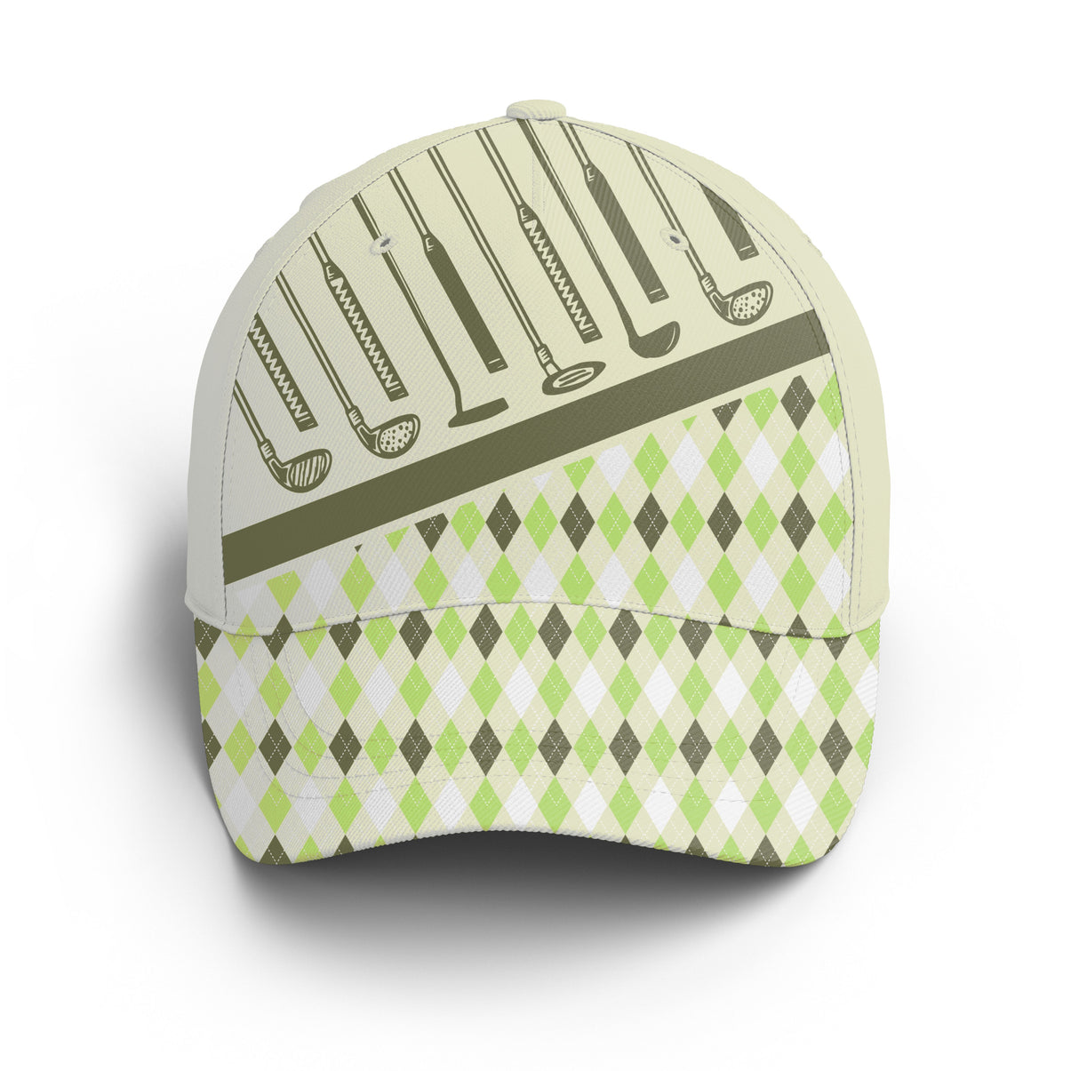 Casquette golf beige clair clubs golf damier vert classique unisexe parcours