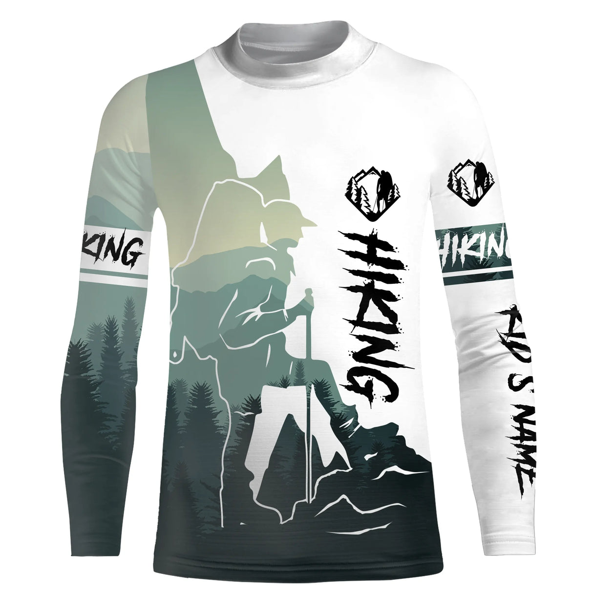 T-shirt randonnée variante avec silhouette trek et montagne, prénom personnalisé