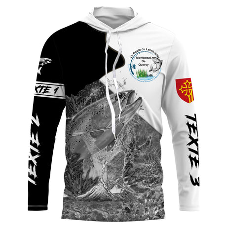 La Gaule Du Lemboulas T-shirt, T-shirt Manches Longues Anti UV, Sweat A Capuche Anti UV, Pêche De La Truite - CT070623KYC T-shirt Anti UV à Capuche Noir Et Blanc