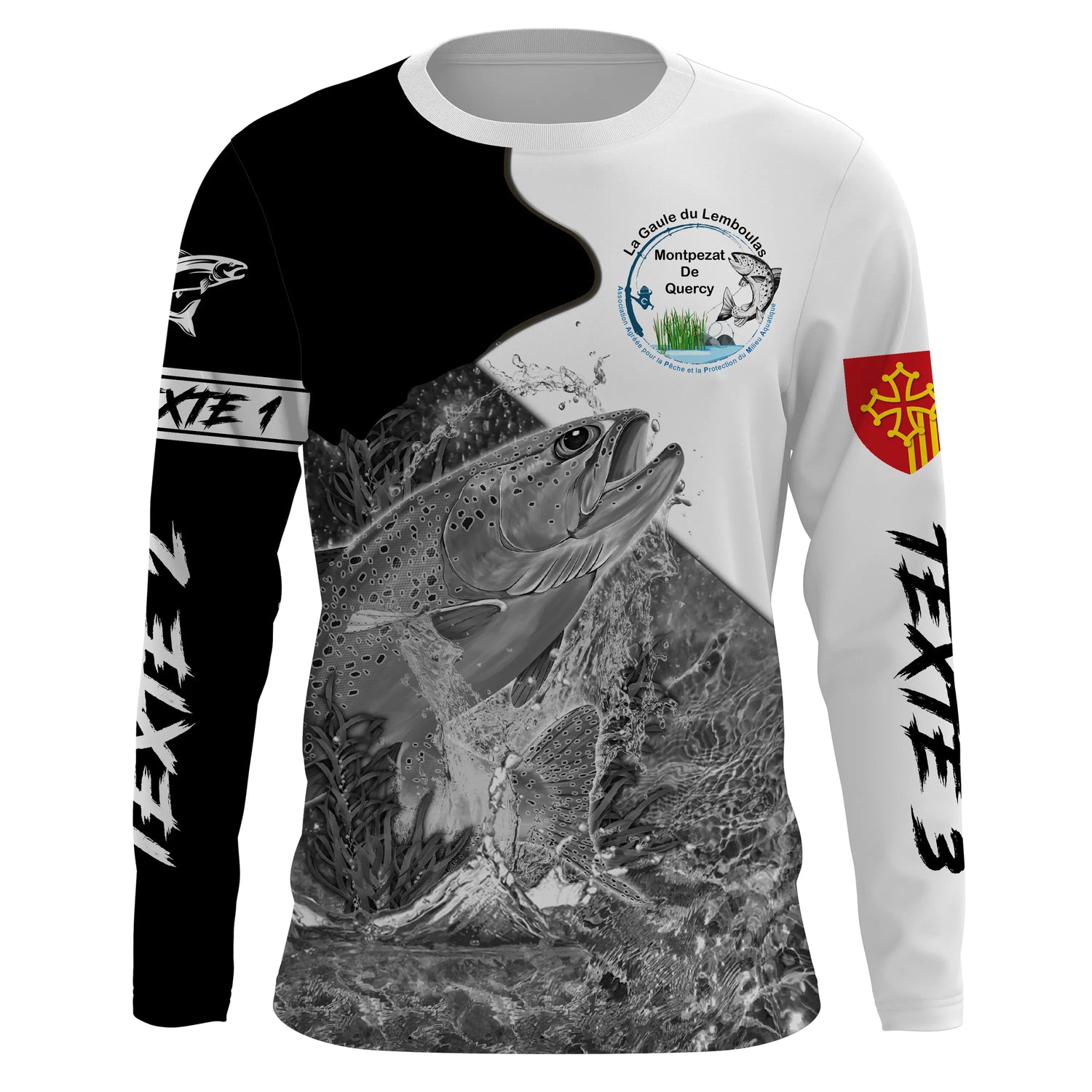 La Gaule Du Lemboulas T-shirt, T-shirt Manches Longues Anti UV, Sweat A Capuche Anti UV, PĂȘche De La Truite - CT070623KYC T-shirt Anti UV Manches Longues Noir Et Blanc