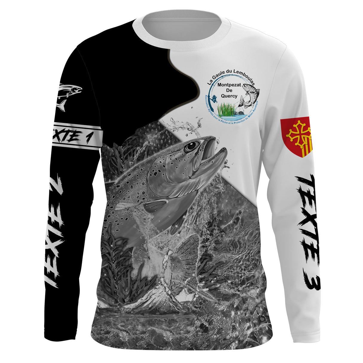 T-shirt pêche truite Lemboulas variante coloris, design truite arc-en-ciel logos manche personnalisé
