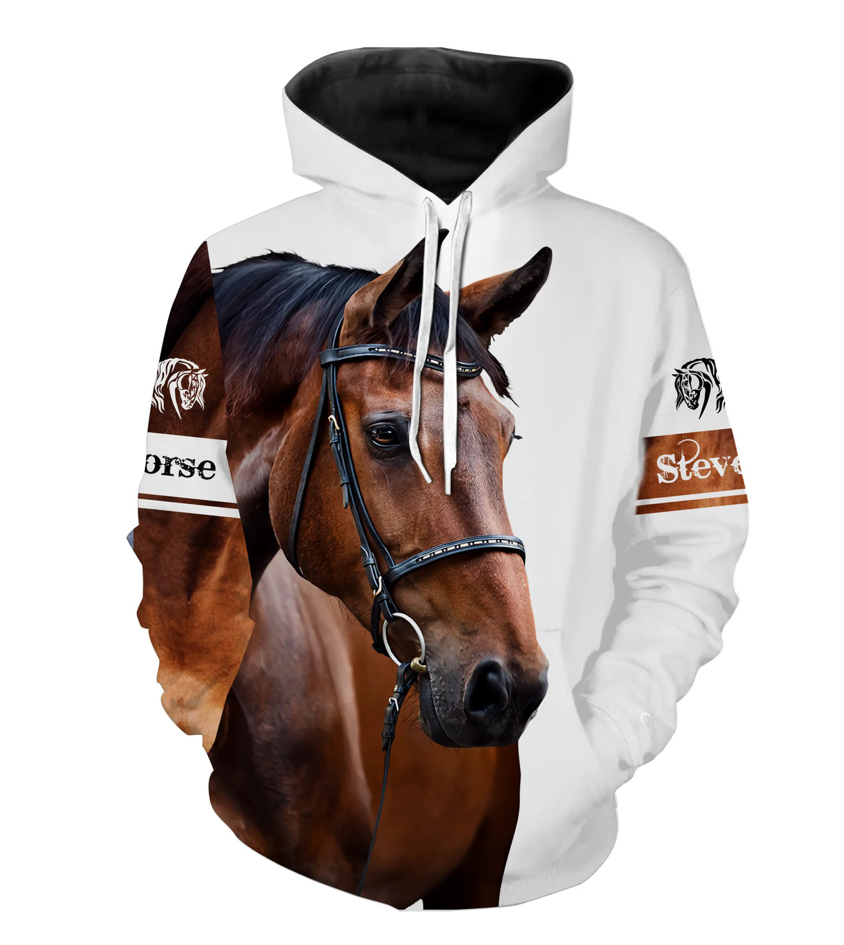 Sweater all-over cheval passion blanc manches longues unisexe portrait cheval brun