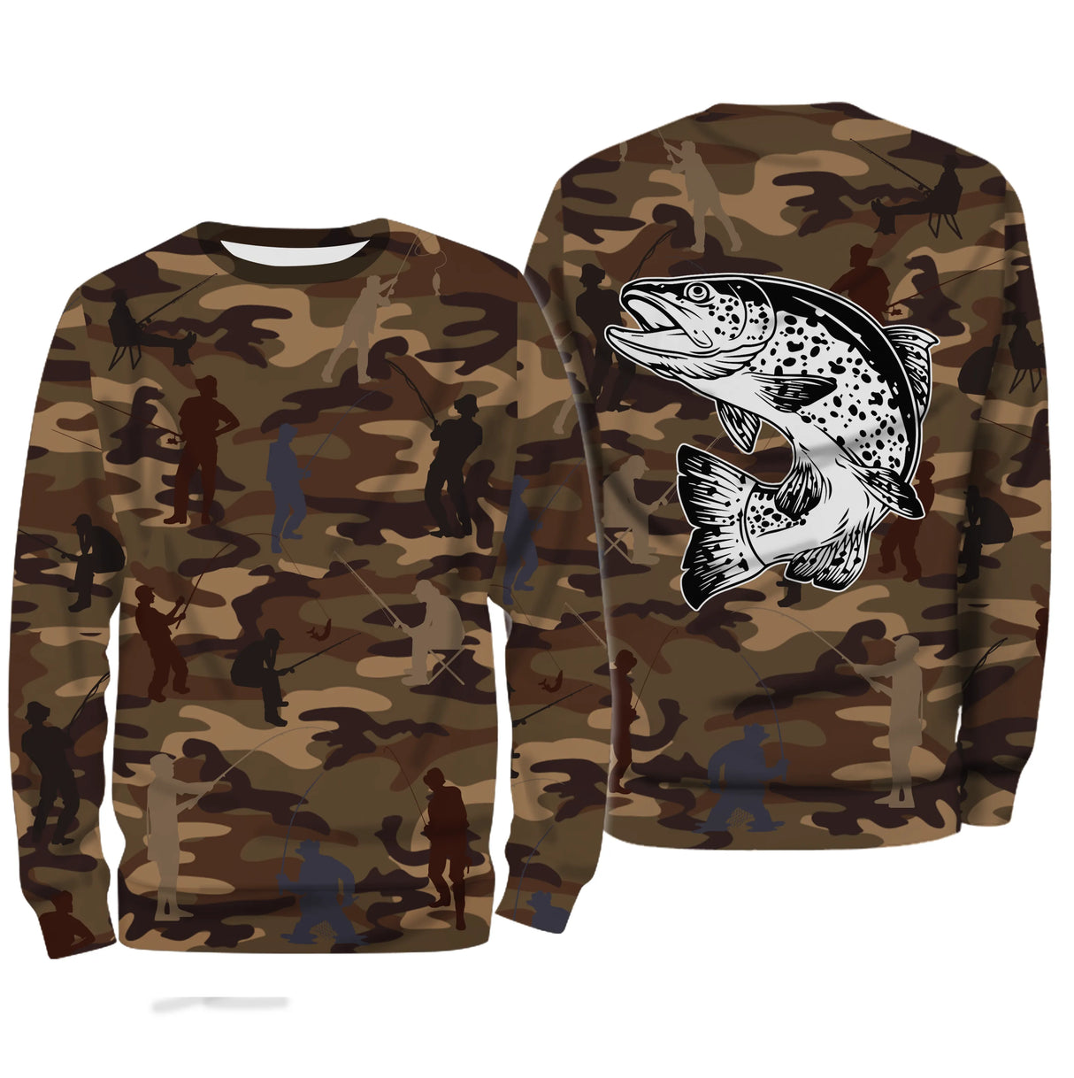 Débardeur pêche unisexe camouflage marron truite bondissante silhouettes pêcheurs