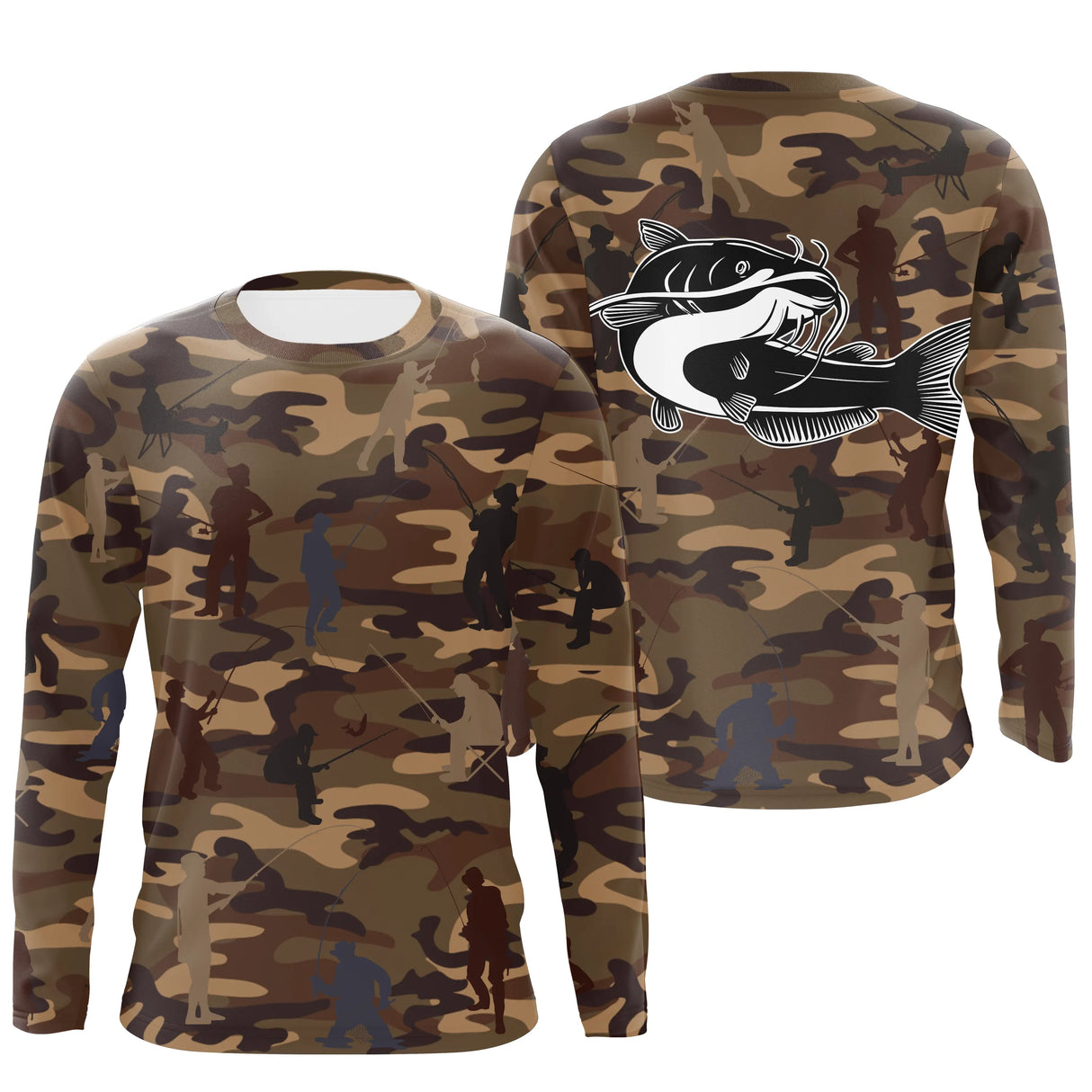 Sweat à capuche pêche camouflage marron silure catfish silhouettes pêcheurs