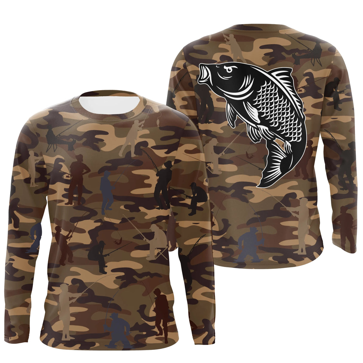 Sweat à capuche pêche camouflage marron carpe silhouettes pêcheurs