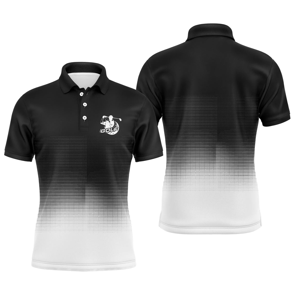 Polo golf femme dégradé monochrome noir blanc emblème cœur coupe cintrée vue dos