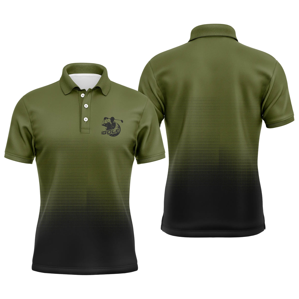 Polo golf manches longues unisexe dégradé blanc noir blason discret personnalisable