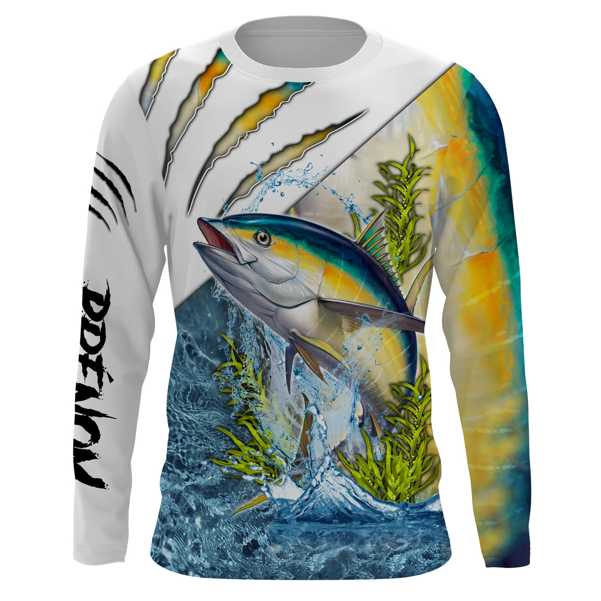 Sweat à capuche pêche au thon vert eau, design halieutique avec thon réaliste personnalisé