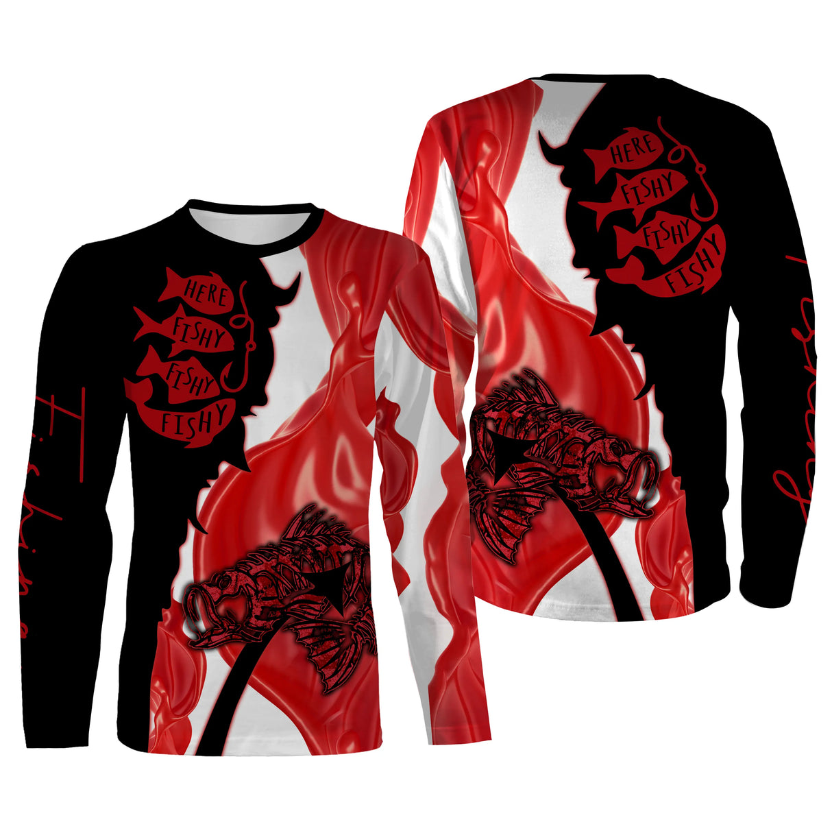 Sweat pêche all-over rouge noir blanc motif graphique poisson contrasté vue dos