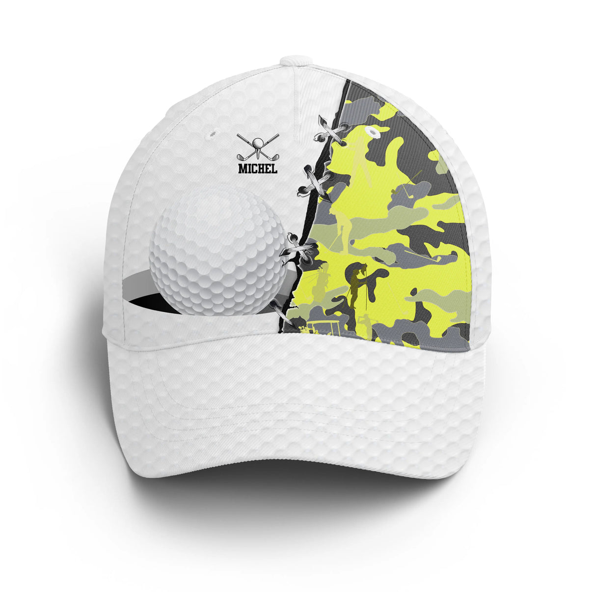 Casquette golf marron camouflage golfeur prénom broderie côté unisexe personnalisée