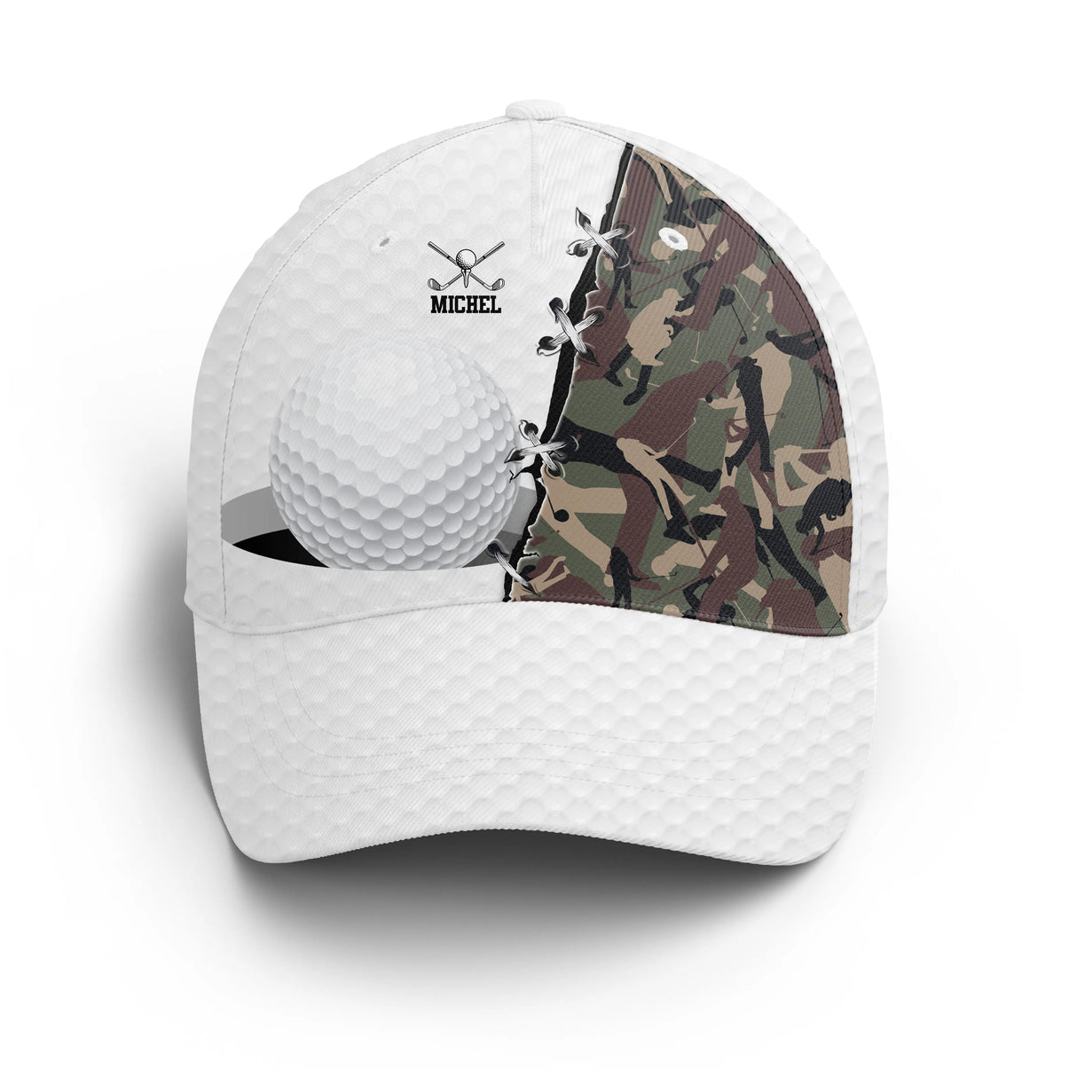 Casquette golf turquoise camouflage golfeur prénom broderie côté unisexe personnalisée