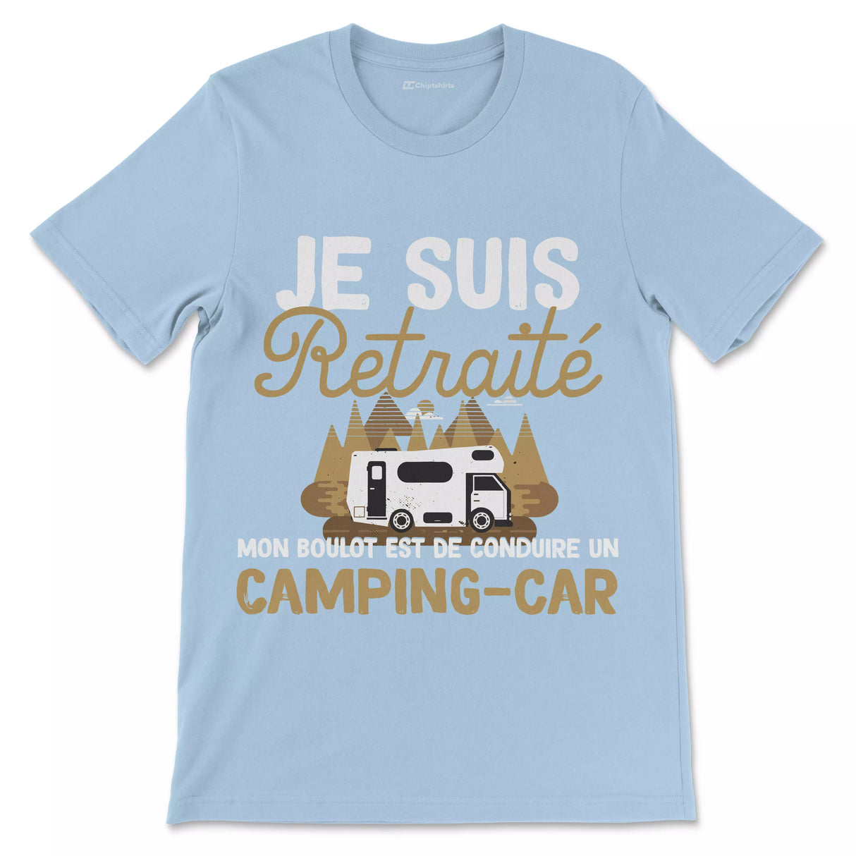 T-shirt humour retraité camping-car noir illustration vintage dorée pot départ retraite voyage van life
