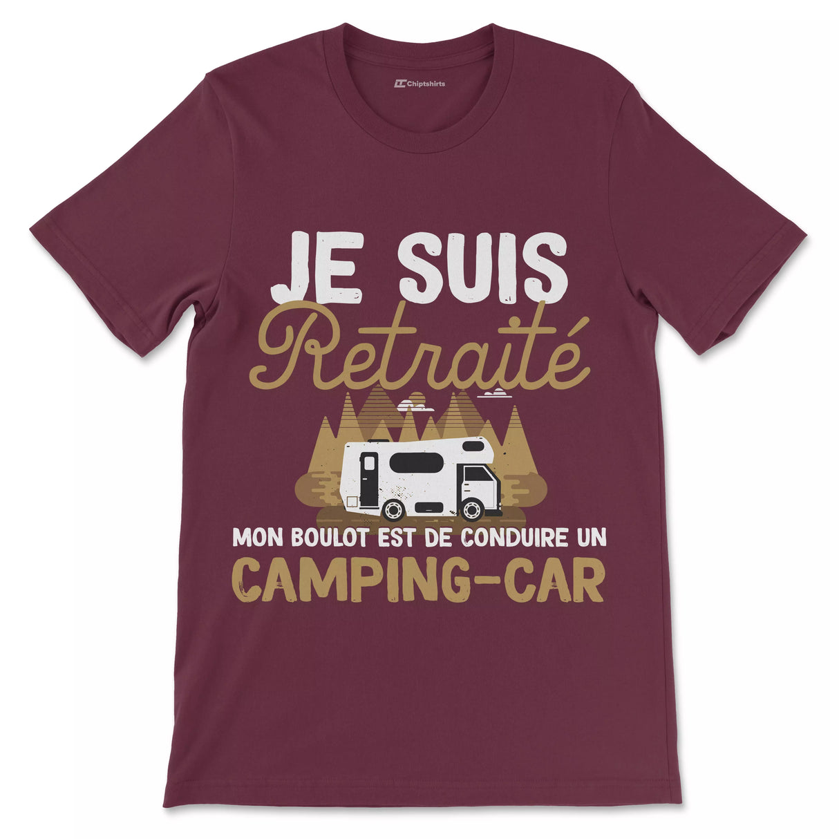 T-shirt humour retraite homme noir vintage motif camping-car arbres montagnes pot de départ cadeau papa