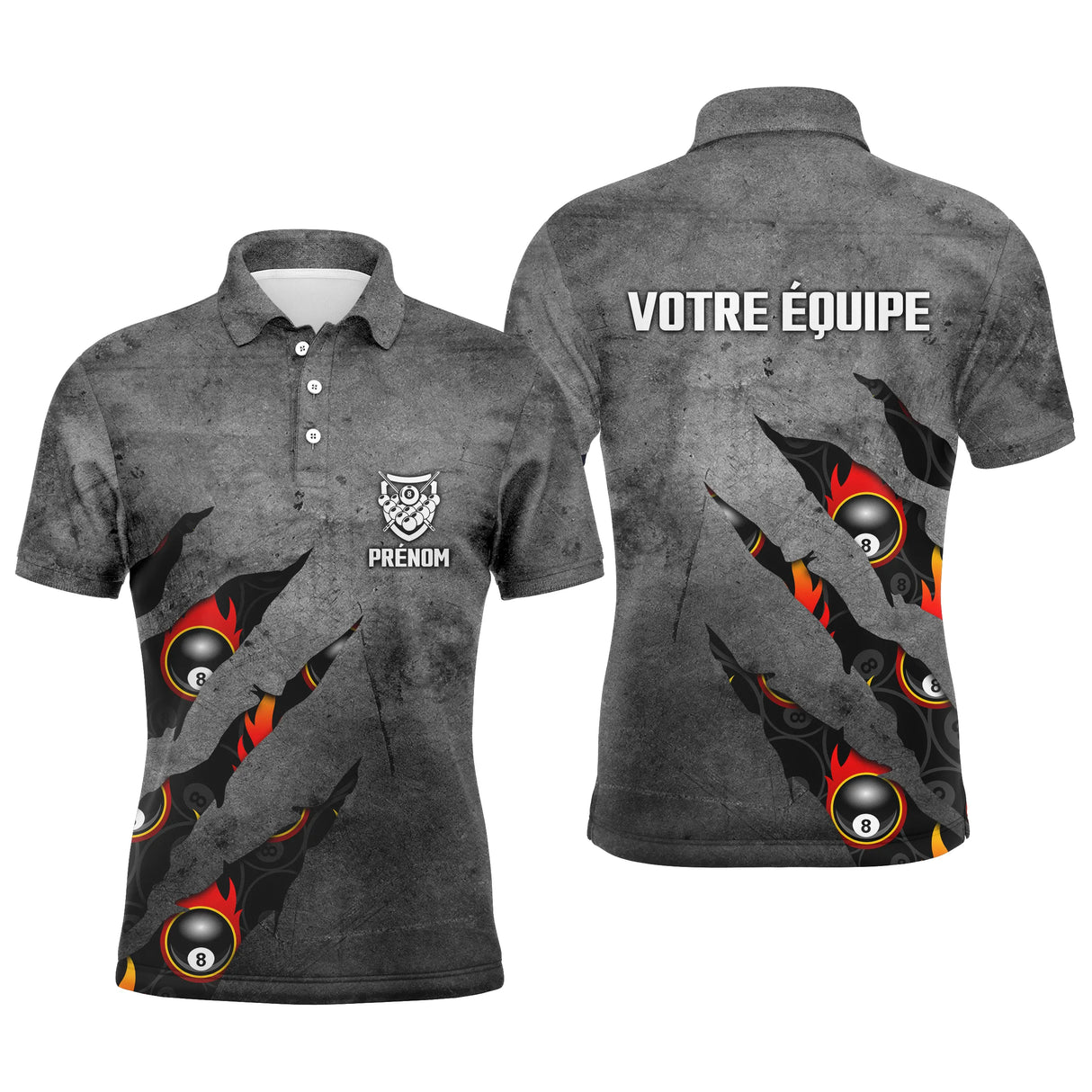 Polo De Billard Professionnel Avec Prénom Et Equipe Personnalisés, Boule De Billard - CT27062327 Polo Homme