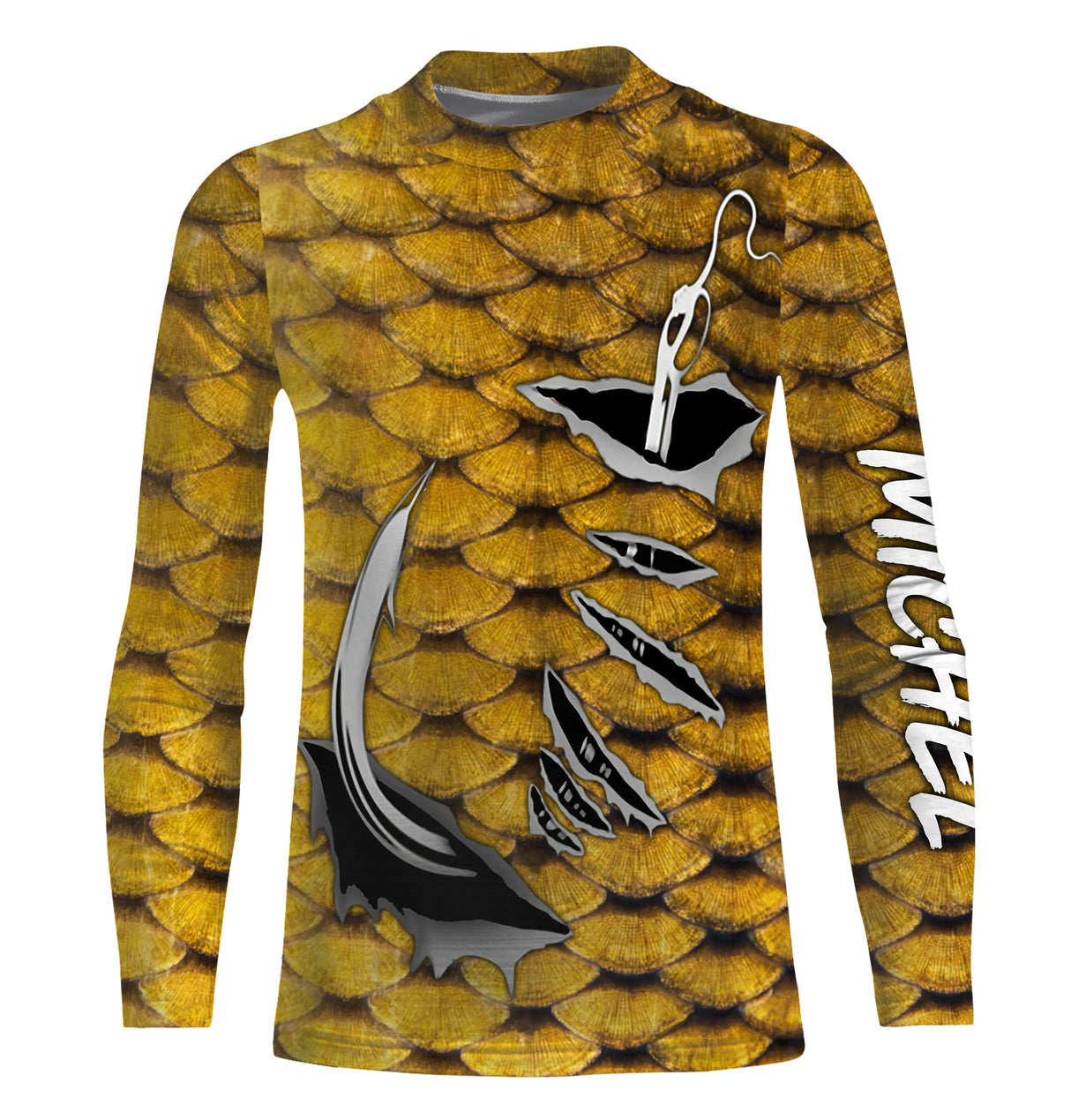 Sweat capuche pêche carpe écailles or hameçons pour collection halieutique