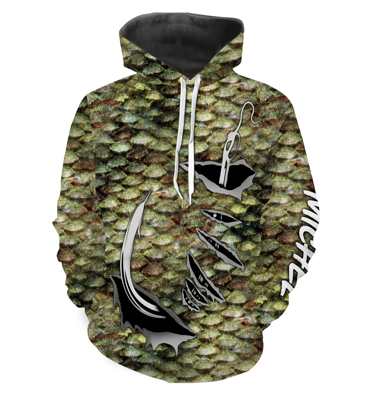 Sweat capuche pêche bar pattern écailles bronze côtier