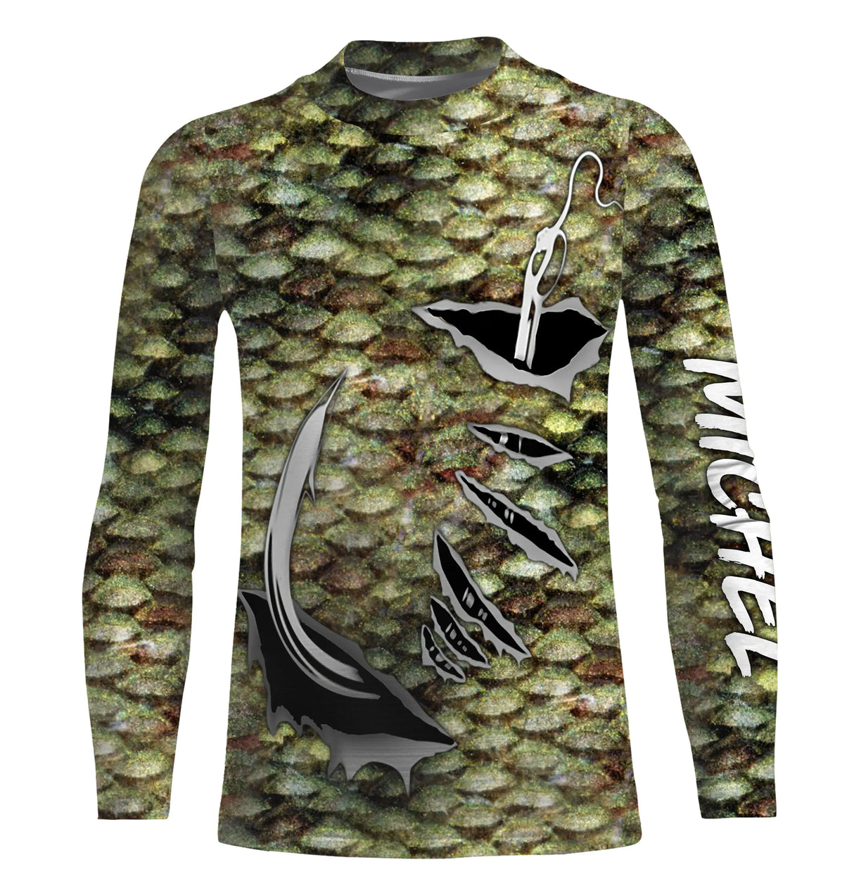 Sweat capuche pêche bar écailles bronze hameçons pour collection halieutique côtière