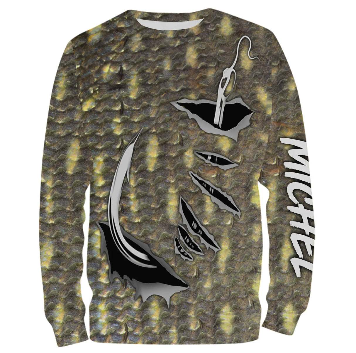 Sweat zippé all-over pêche brochet peau brochet hameçons noirs