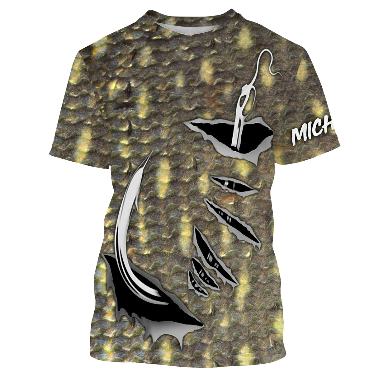 T-shirt col rond pêche brochet peau écaillée mimétisme carnassier