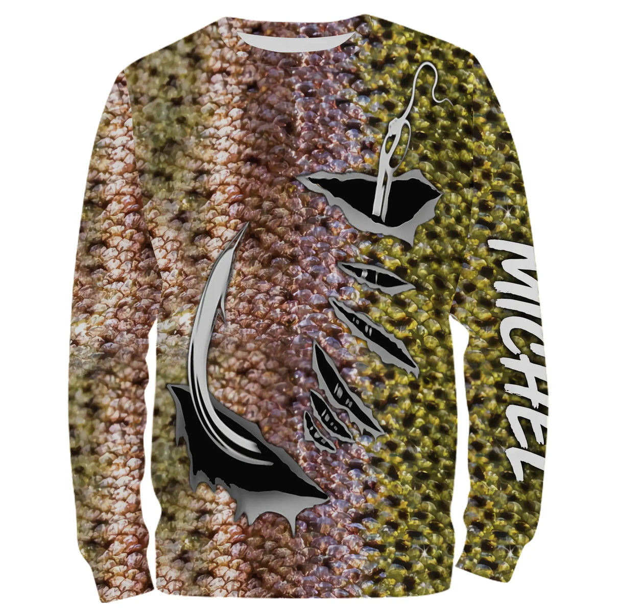 Sweat zippé all-over pêche truite peau truite hameçons noirs