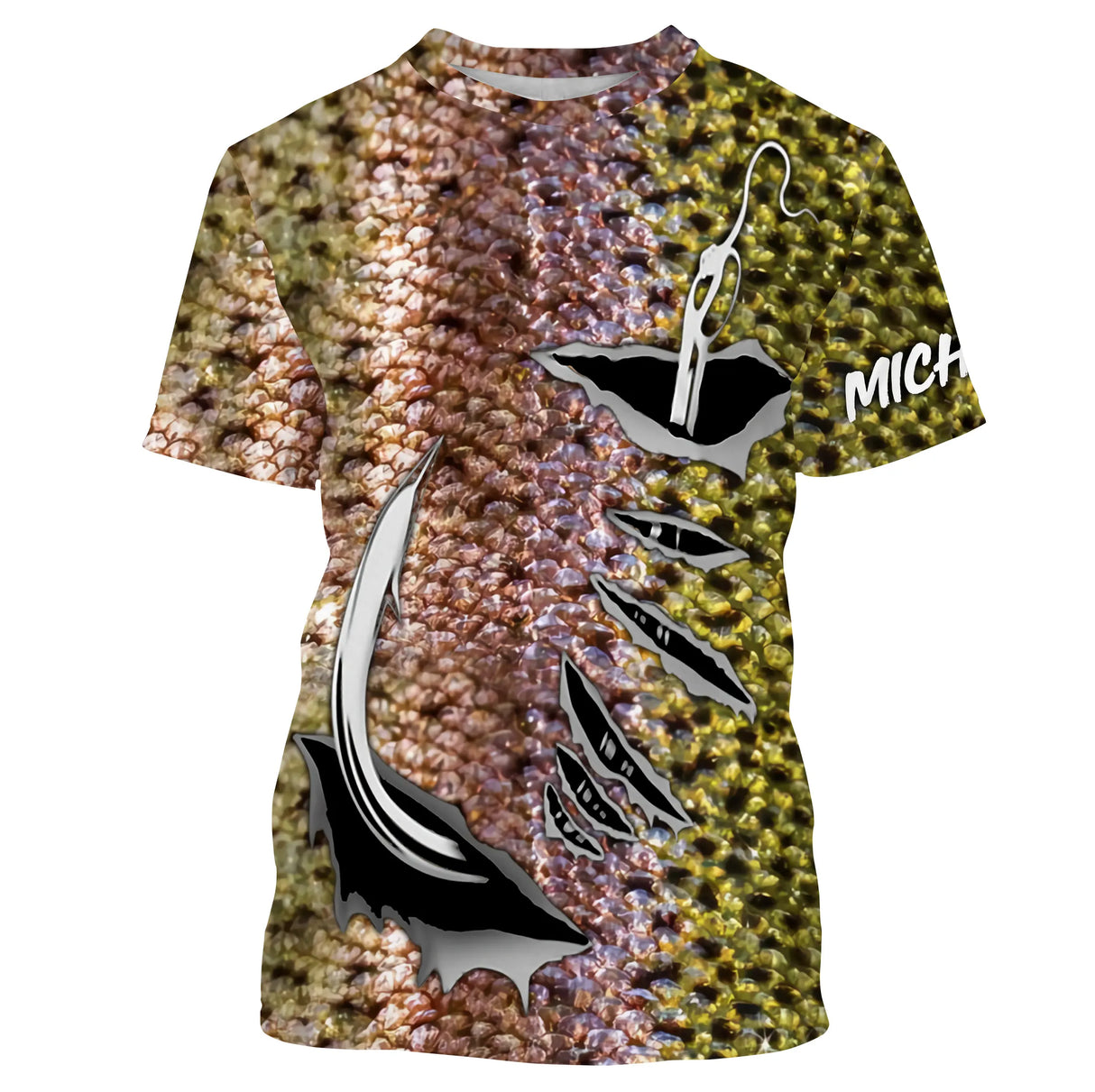 T-shirt col rond pêche truite peau écaillée salmonidé mimétisme