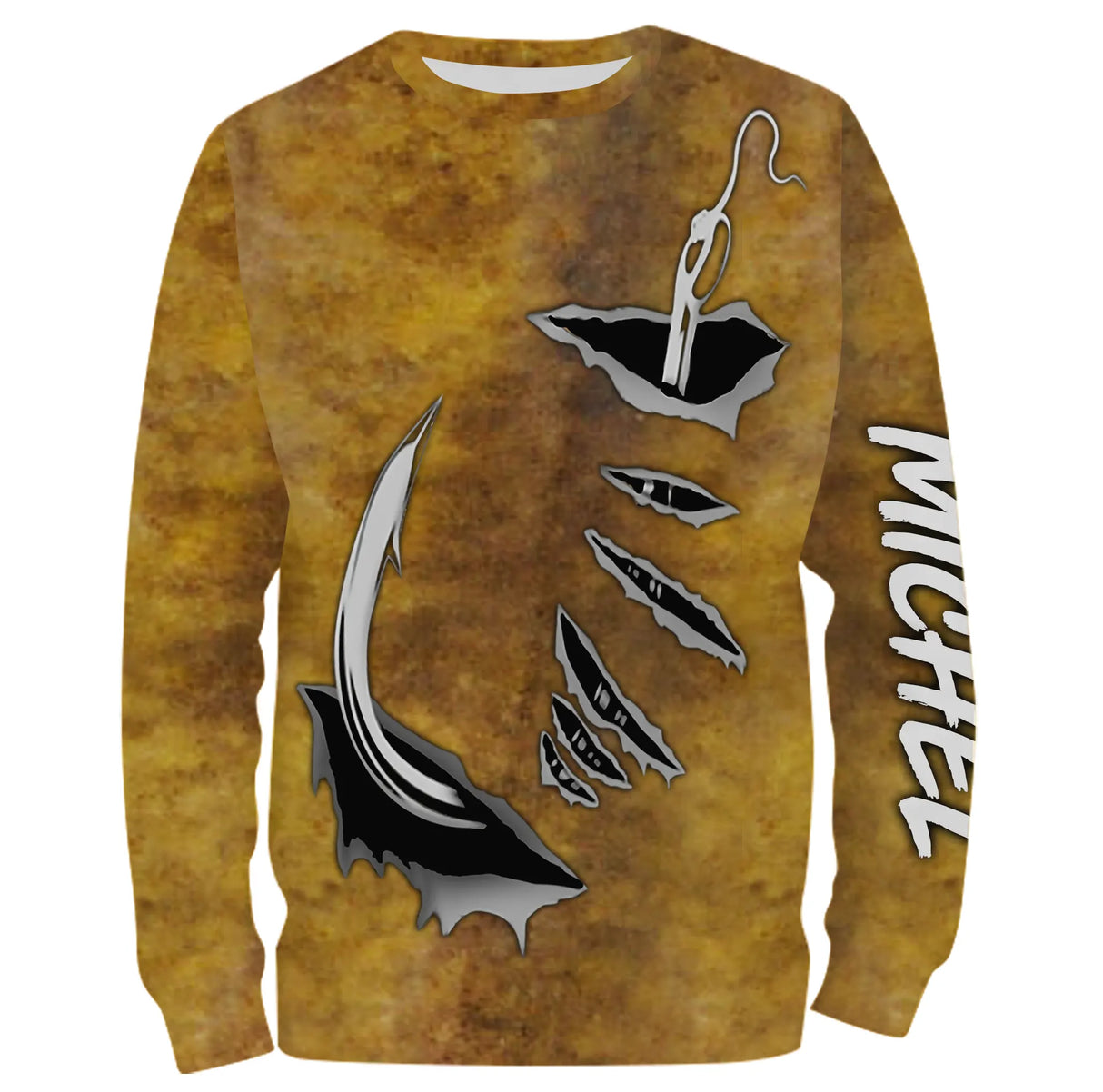 Sweat à capuche pêche peau de silure, imprimé all-over ocre brun, vêtement chaud pour pêcheur silure clonk vif