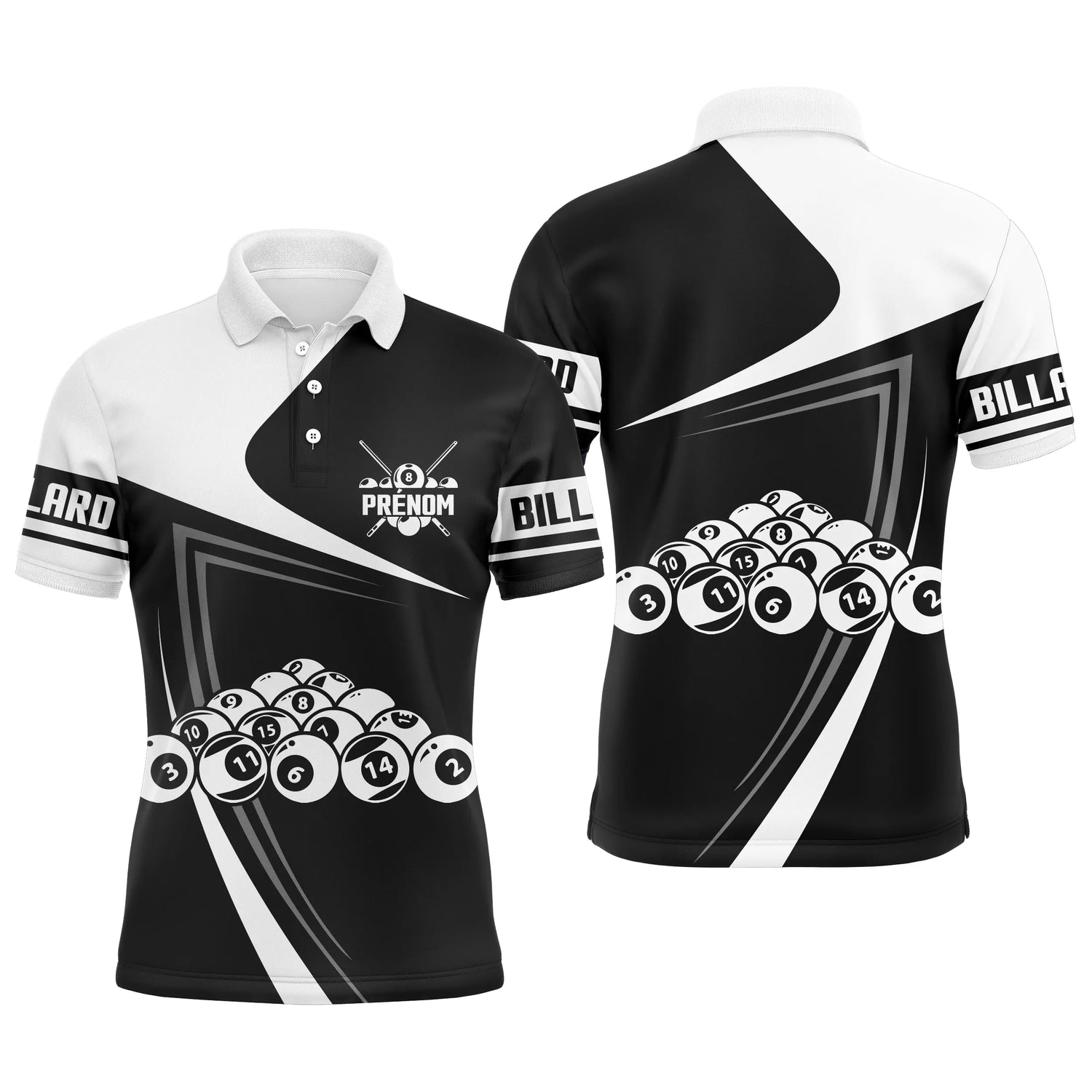 Polo Billard Professionnel Personnalisé Noir Et Blanc, Jeu De La 14/1, Idée Cadeau Fan Billard - CT29062323 Polo Homme