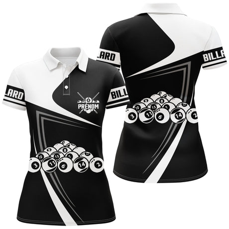 Polo Billard Professionnel Personnalisé Noir Et Blanc, Jeu De La 14/1, Idée Cadeau Fan Billard - CT29062323 Polo Femme