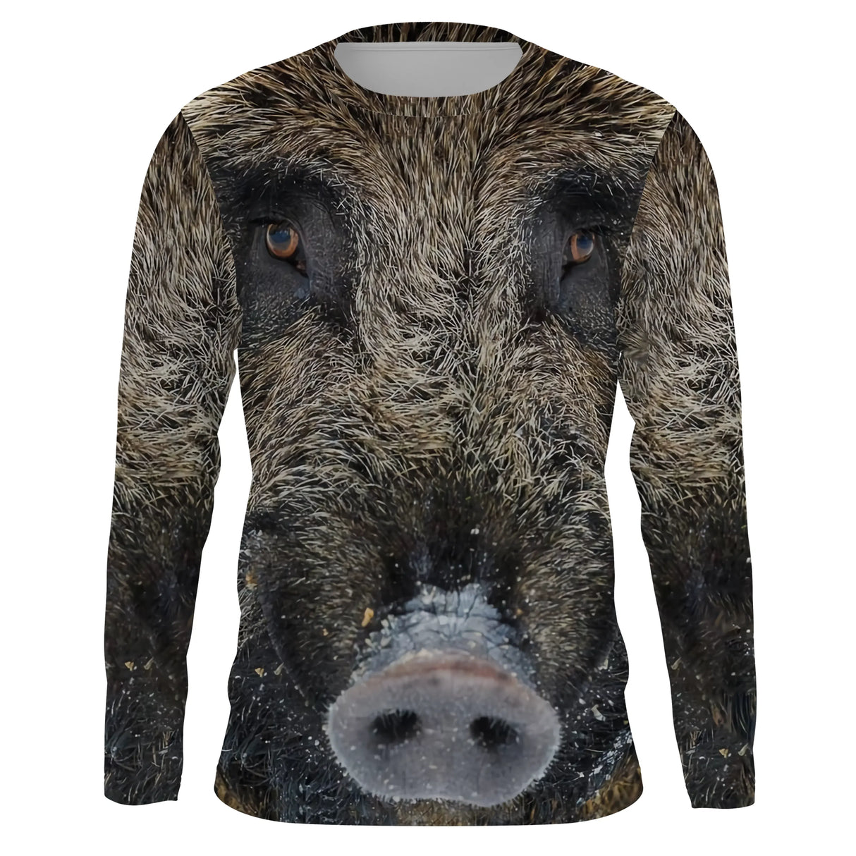T-shirt anti UV chasse sanglier photo, design portrait pelage hérissé, accessoire pour chasseur grand gibier
