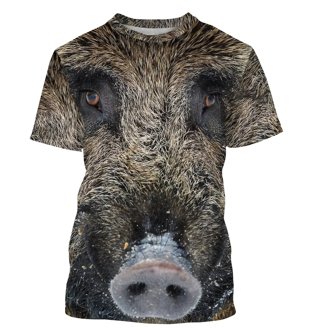 T-shirt chasse sanglier all-over avec photographie haute définition de tête de sanglier au pelage hérissé et défenses