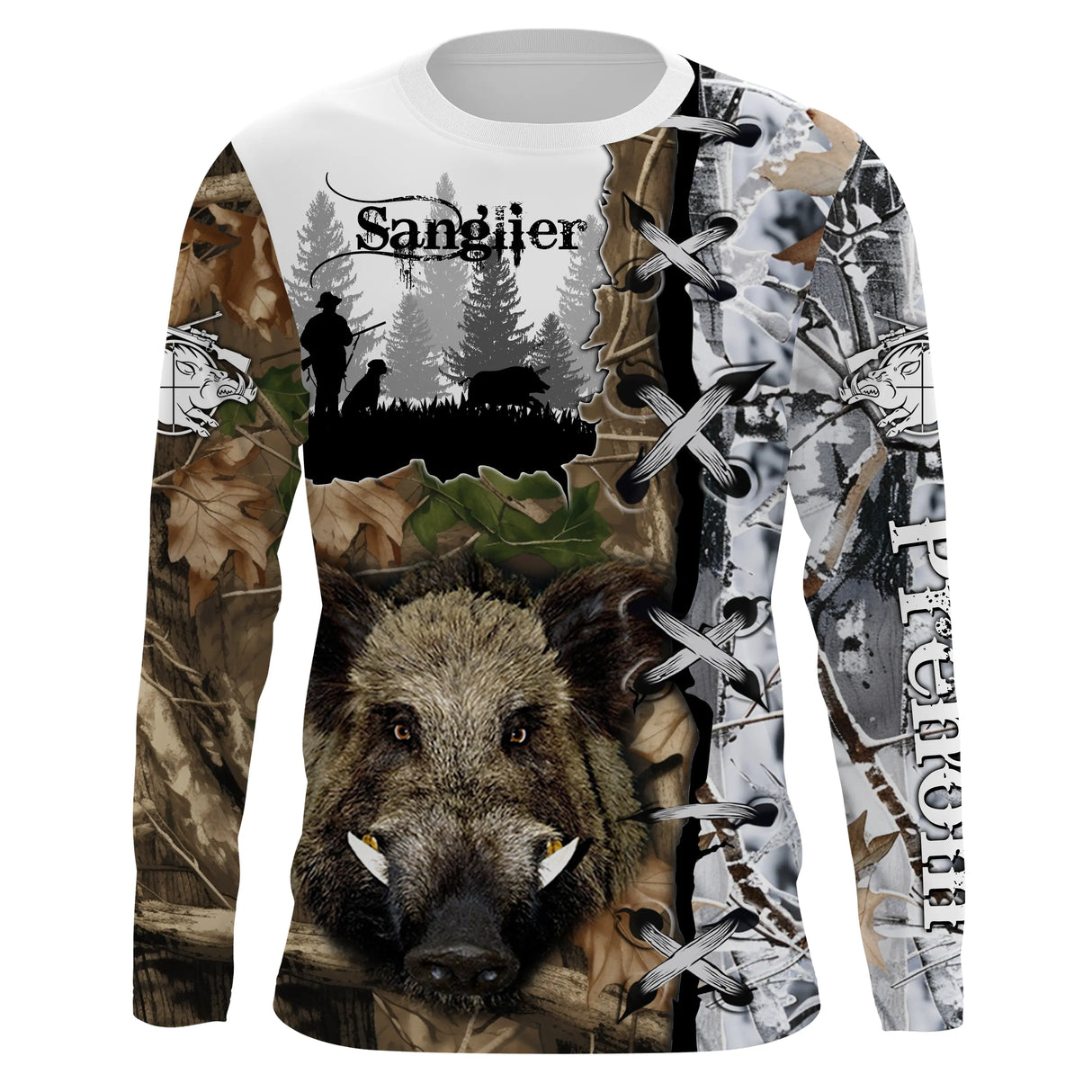 Sweat à capuche chasse sanglier camo Realtree, tête sanglier centrale, vêtement chaud pour chasseur en battue
