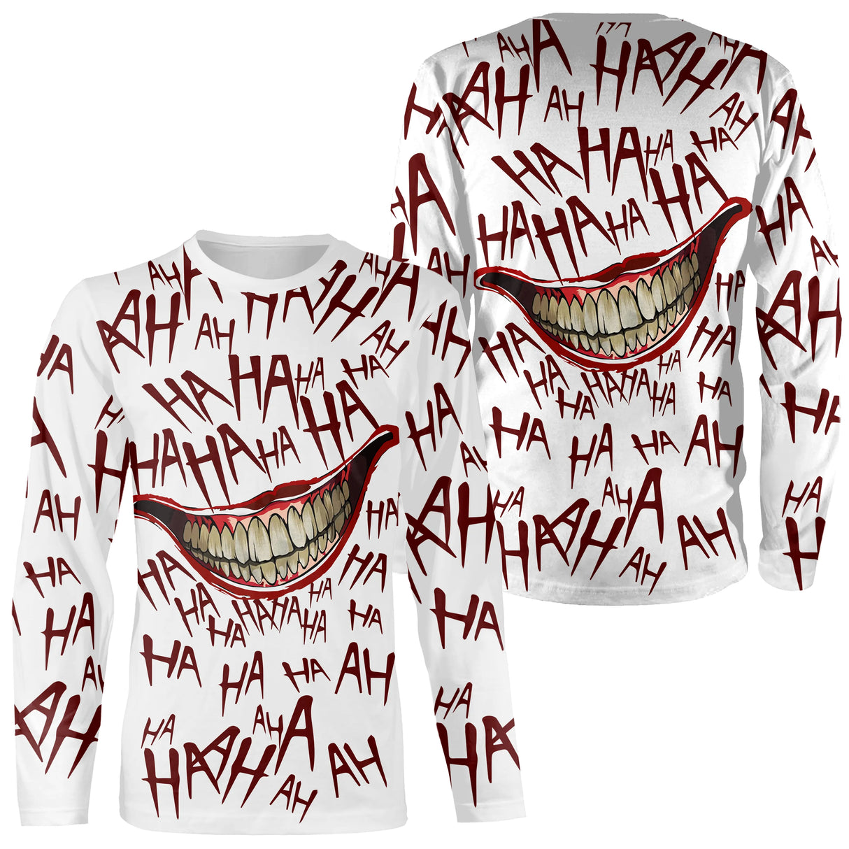 T-shirt Halloween blanc variante avec motif Joker dents et rires