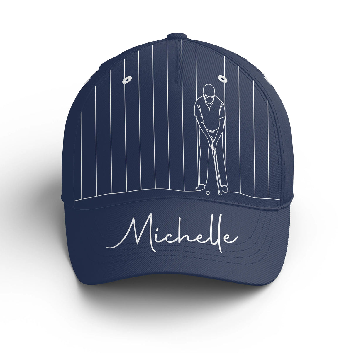 Casquette golf blanche golfeur swing minimaliste prénom broderie côté unisexe personnalisée
