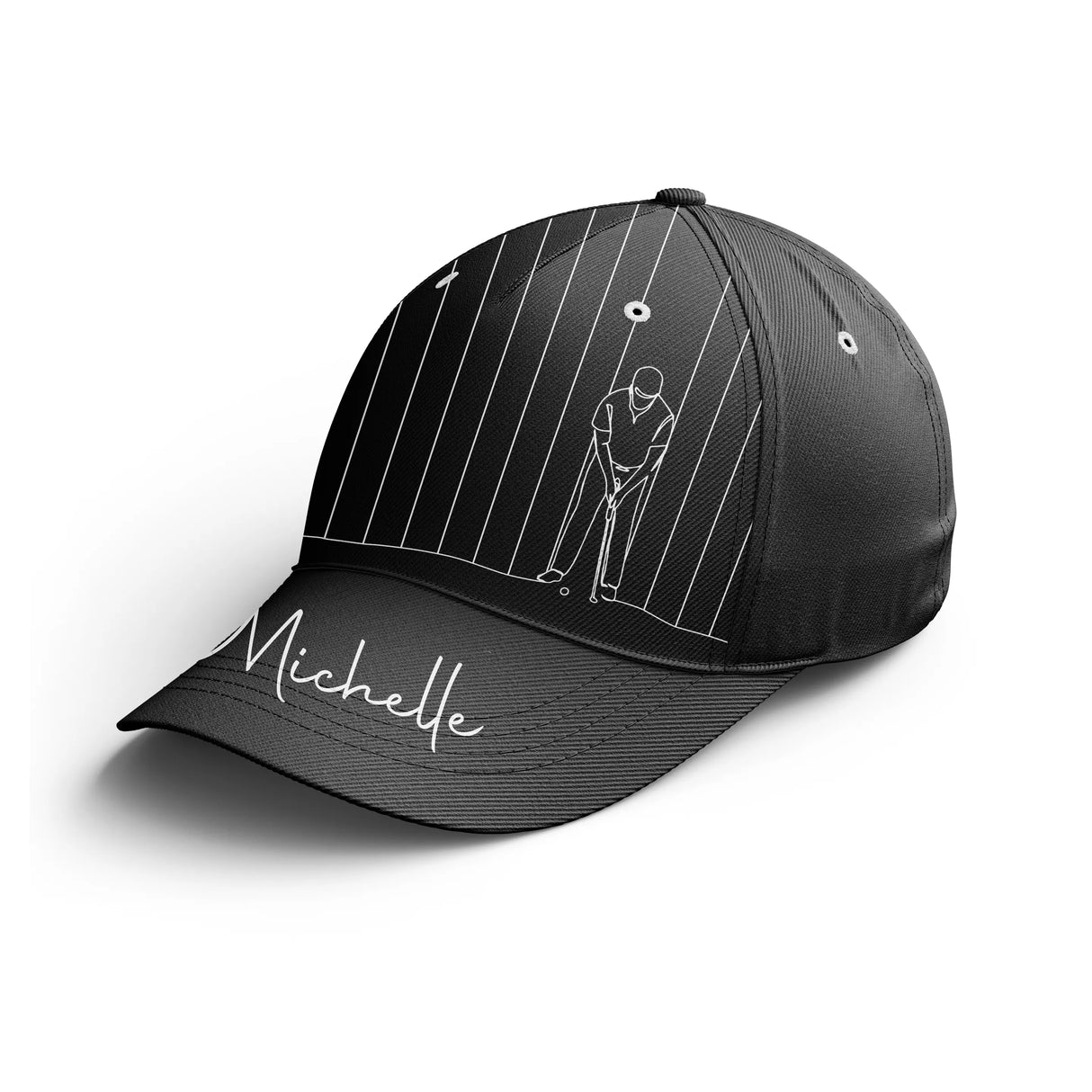 Casquette golf bleu marine golfeur swing minimaliste prénom broderie côté unisexe personnalisée