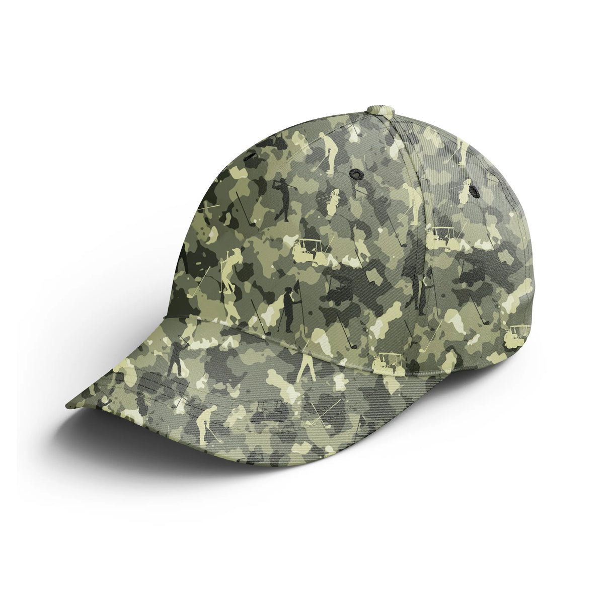 Casquette golf camouflage texturé vert clair beige golfeur discret unisexe parcours