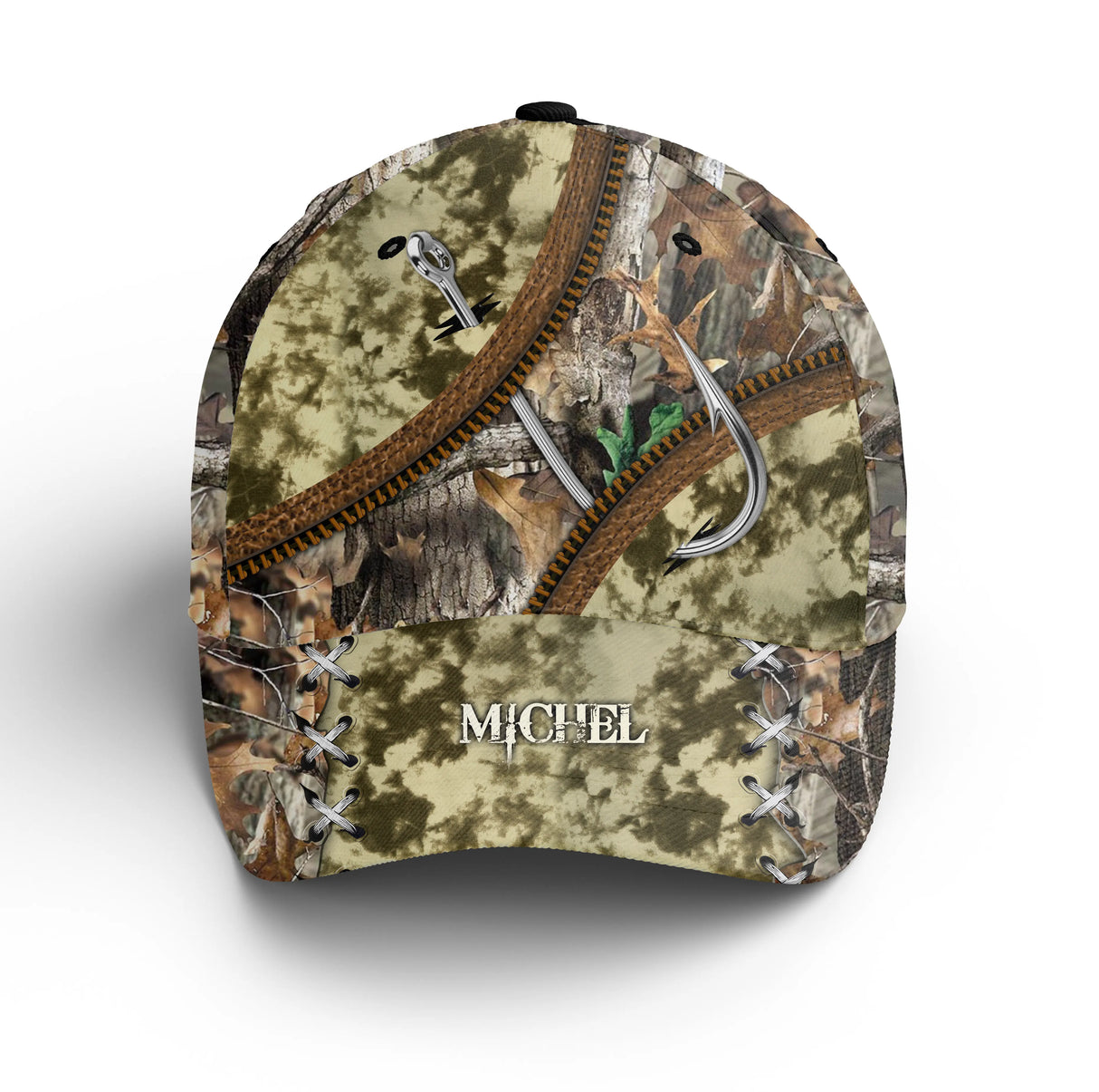 Casquette pêche hameçons camouflage realtree brun ocre nature unisexe