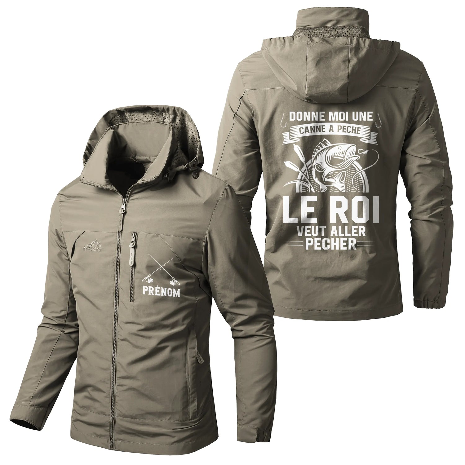Alpenext Veste Imperméable et Coupe-Vent - Personnalisée Avec Prénom - Couleurs Multiples - Parfait Pour Les Pêcheurs - CT05092343 Kaki