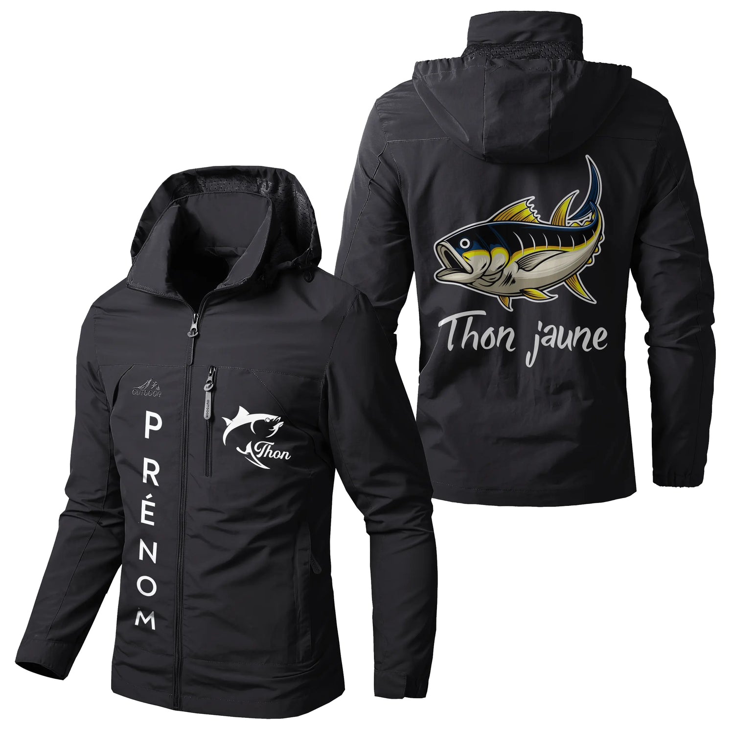 Veste Imperméable et Coupe-Vent Personnalisée - Thon Jaune, Pêche En Mer, Cadeau Orignal Pêcheur - CT05092354 Noir