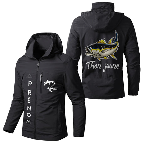 Veste Imperméable et Coupe-Vent Personnalisée - Thon Jaune, Pêche En Mer, Cadeau Orignal Pêcheur - CT05092354 Noir