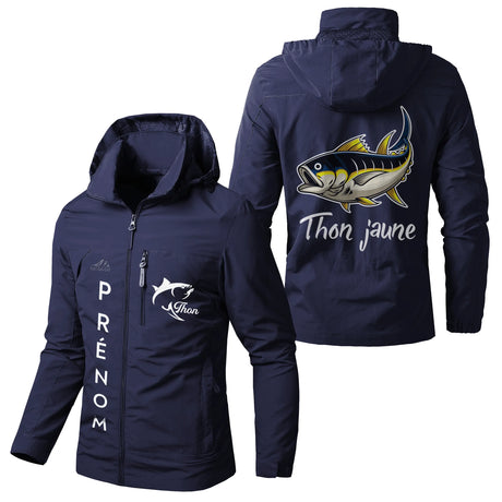 Veste Imperméable et Coupe-Vent Personnalisée - Thon Jaune, Pêche En Mer, Cadeau Orignal Pêcheur - CT05092354 Marine