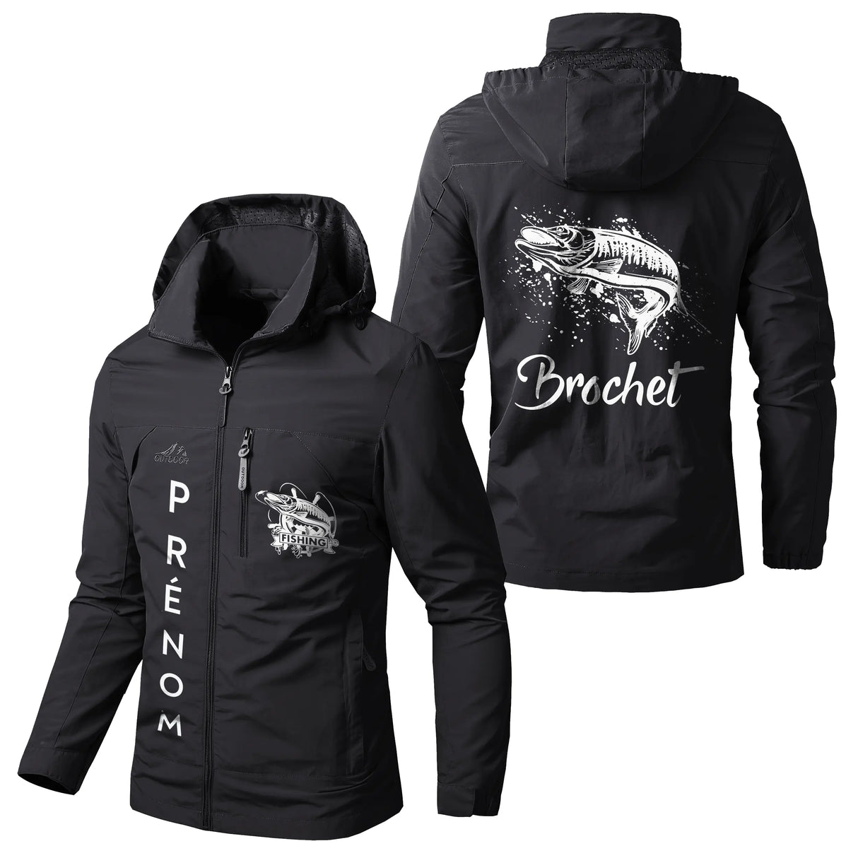 Veste Imperméable et Coupe-Vent Personnalisée - Poisson Carnassier, Pêche Du Brochet, Cadeau Orignal Pêcheur - CT05092355 Noir