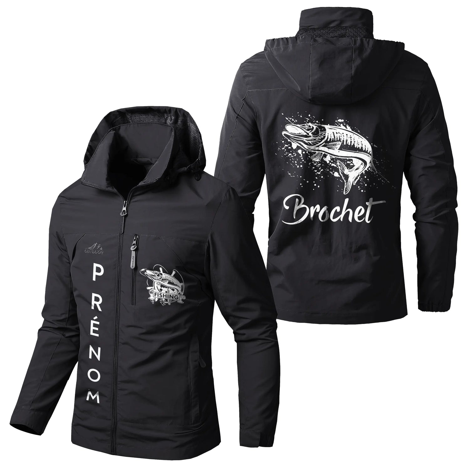 Veste Imperméable et Coupe-Vent Personnalisée - Poisson Carnassier, Pêche Du Brochet, Cadeau Orignal Pêcheur - CT05092355 Noir