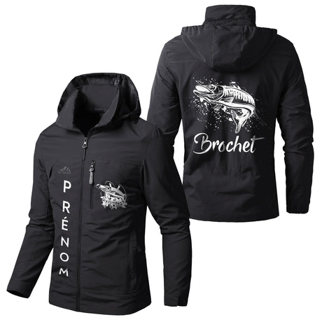 Veste Imperméable et Coupe-Vent Personnalisée - Poisson Carnassier, Pêche Du Brochet, Cadeau Orignal Pêcheur - CT05092355 Noir